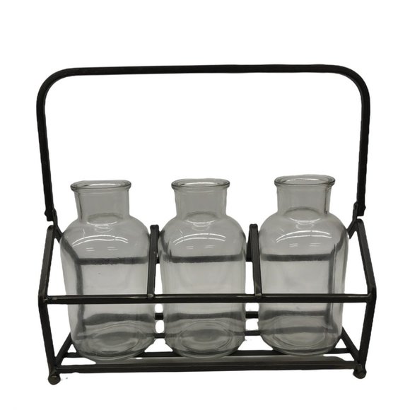 Unbranded Other - Apothecary Bottles, 3 Piece Set with Metal Stand Holder with Handle